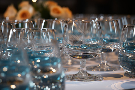盛大婚宴上的玻璃酒杯图片