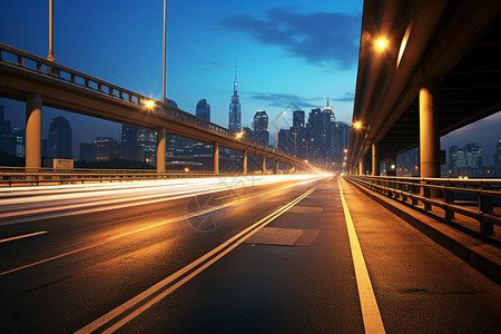 灯火通明的城市高架桥道路图片
