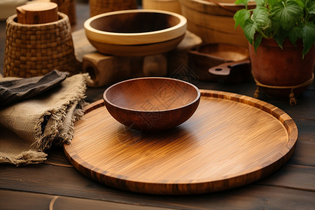 乡村传统木质餐具图片