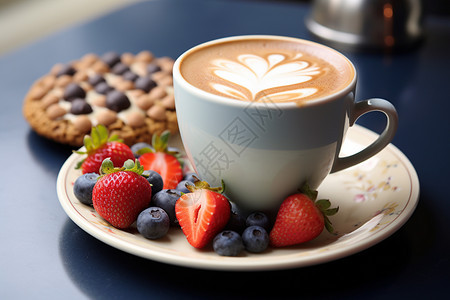 浓醇咖啡与草莓点缀图片