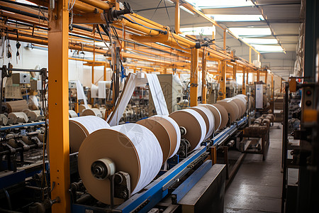 印刷车间印刷厂内一台巨型机器背景