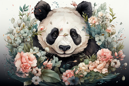 花丛中甜美的熊猫图片