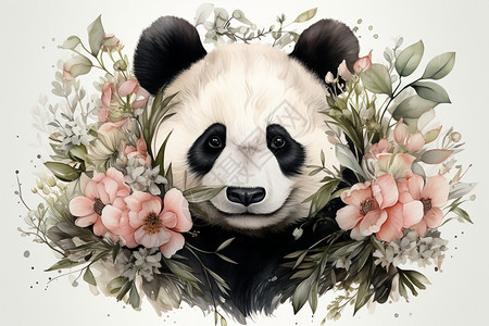 花丛中可爱的小熊猫背景图片