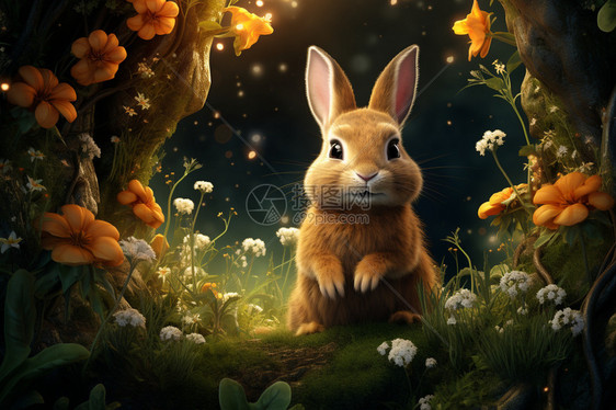 梦幻丛林中的兔子图片