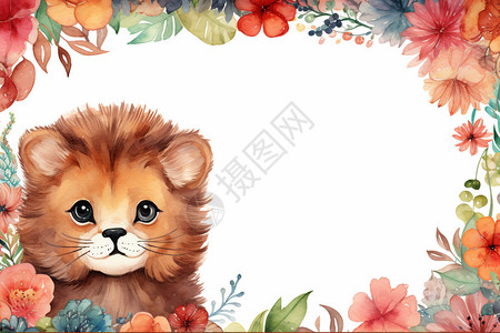 花环装饰中的狮子背景背景图片