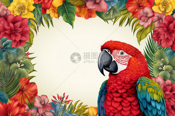 花丛中的鹦鹉装饰背景图片