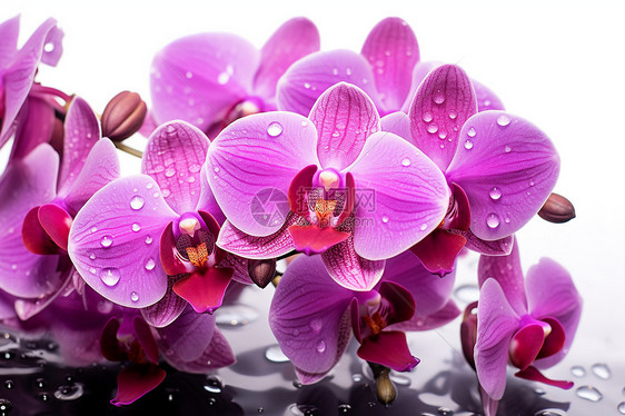 水滴滴在一束紫色花卉上图片