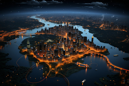 城市夜景的卫星图图片