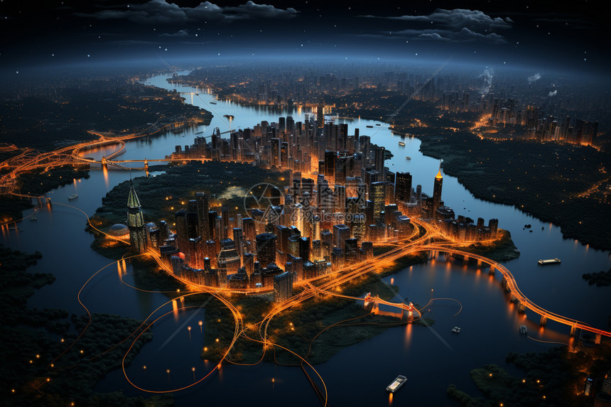城市夜景的卫星图图片