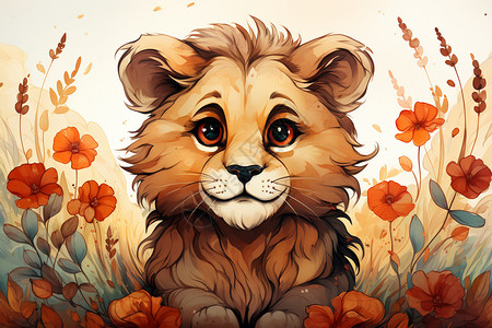 草原上的狮子插画背景图片