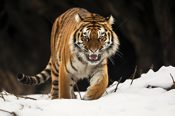 雪中行走的孤独虎图片