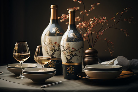 中式雕花立体雕花陶瓷酒具背景