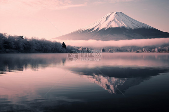 湖泊依山而立图片