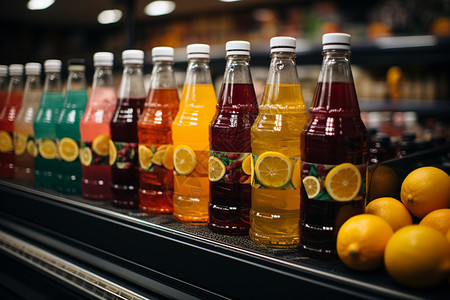 饮料陈列在超市货架上图片
