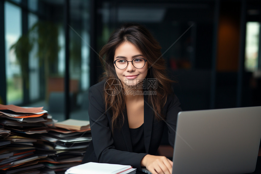 办公室里微笑的女人图片