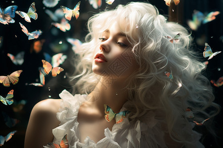 白发少女的蝴蝶梦境图片