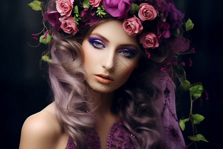紫色花环的精致女性图片