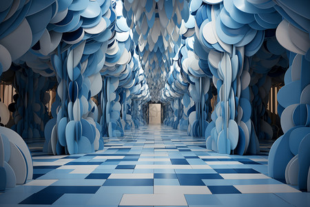 创意蓝色海浪室内走廊图片