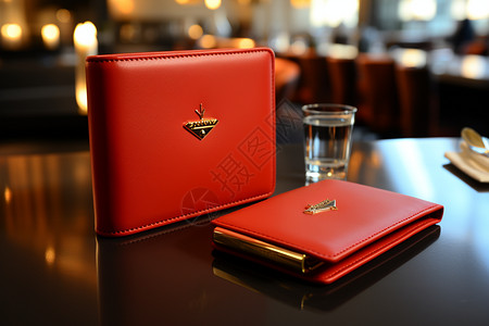 桌上的红色钱包背景图片
