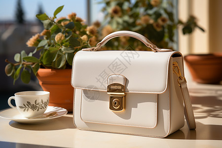 高档咖啡手提袋美丽的白色手提包背景