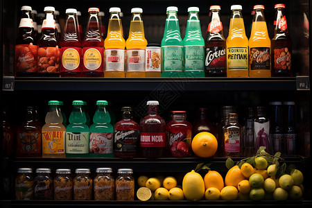 缤纷饮品展示在超市货架上图片