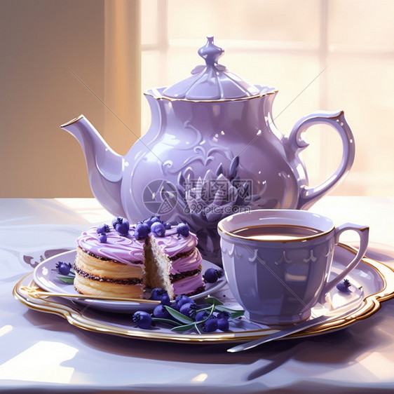 精美的紫色茶具图片