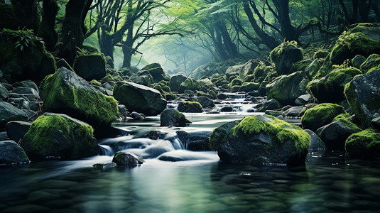 夏季山间的溪流图片