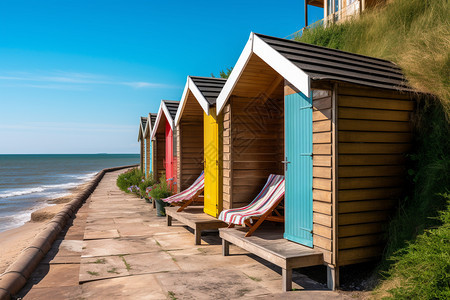 海边度假的彩色小屋背景图片
