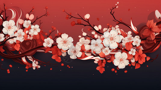 喜庆的梅花装饰背景插画背景图片