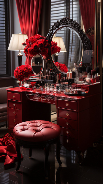 奢华的红色系化妆桌图片