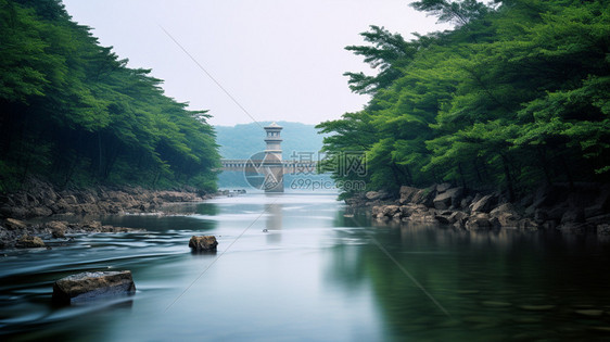 夏季公园中宁静的溪流图片