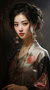 汉服插画中国风传统女性肖像背景