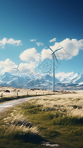 荒野中的风力发电机图片
