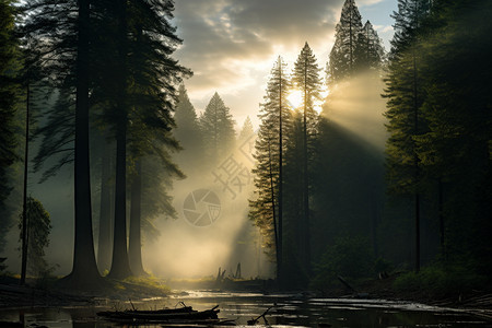 被光穿透着的森林背景图片