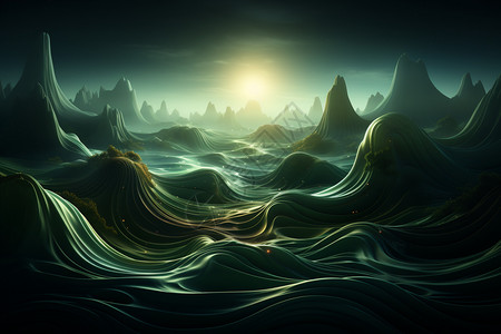 绿色抽象波浪背景图片