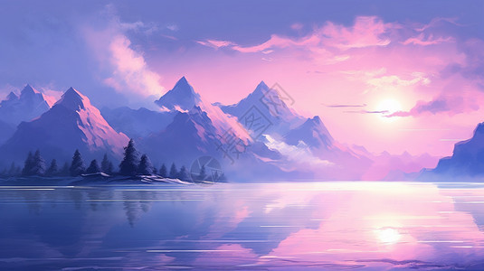 美丽的蓝紫色调湖泊景观图片