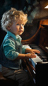 正在弹奏钢琴的男孩图片