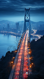 夜晚现代的跨海大桥景观图片