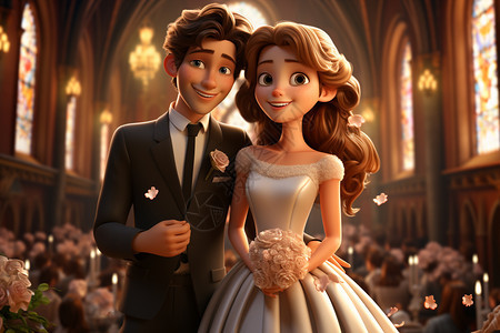 卡通3D人物的婚礼现场图片