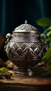 中式古风银色茶壶图片