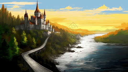 手绘唯美的欧洲城堡插图图片
