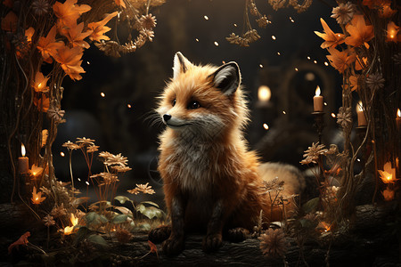 一只狐狸坐在森林图片