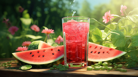 冰凉解渴的西瓜汁背景图片