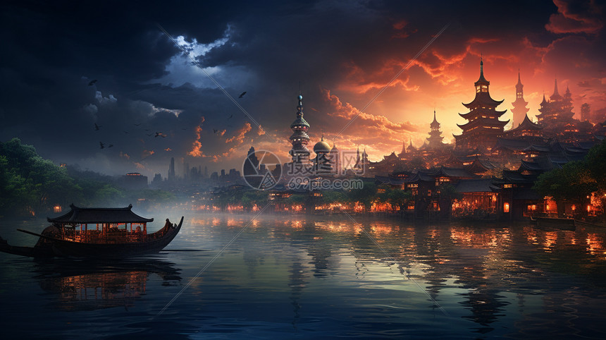 古代山水风景水墨画插画图片下载-正版图片600477834-摄图网