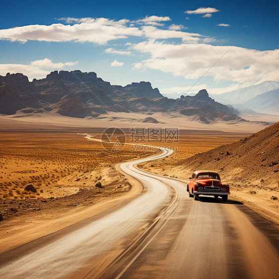 沙漠中自驾旅游的汽车图片