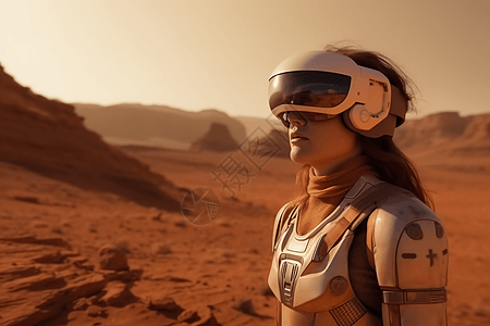 AR虚拟火星景观探索的女子图片