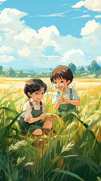 稻田里的孩子们图片