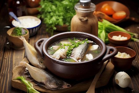 砂锅海鲜好喝的鱼汤背景