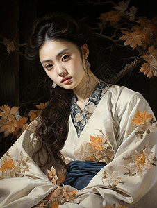 一个女人穿着一件类似落叶的长裙图片