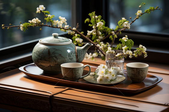 优美花瓶的茶桌图片
